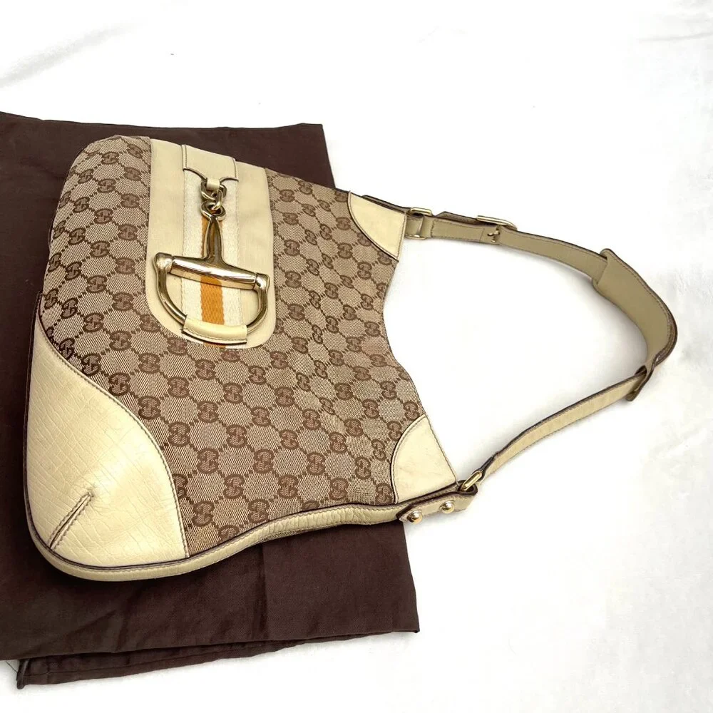Gucci GG beige Canvas Horsebit Hasler Vintage Hobo Bag